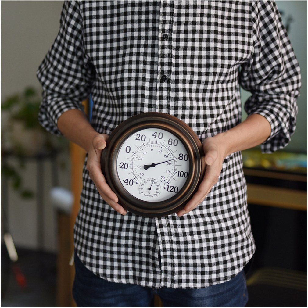 20cm Wall Thermometer Metal Dial Hygrometer Humidity Temperature Measurement Meter Indoor Room Decor Accessory