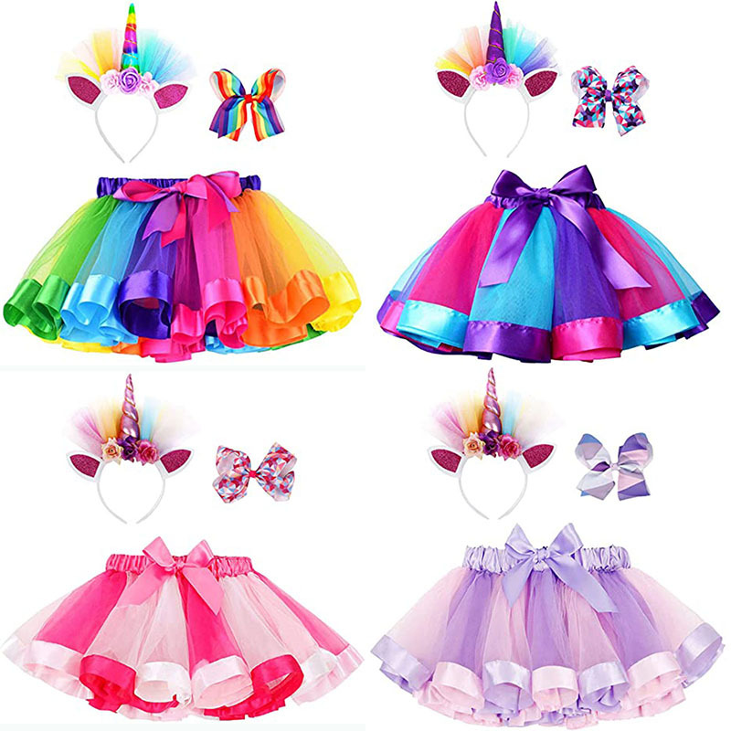 3 tipi di fiocco nodo fascia a strati festa danza abbigliamento per bambini 3-7 anni Multicolor principessa Mini Tutu gonna abito gonna in Tulle