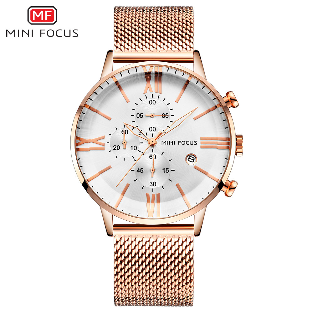 Mode Merken Chronograaf Waches Mannen Quartz Sport Horloge Waterdicht Rose Goud Luxe montre homme saat erkekler: Rose Gold