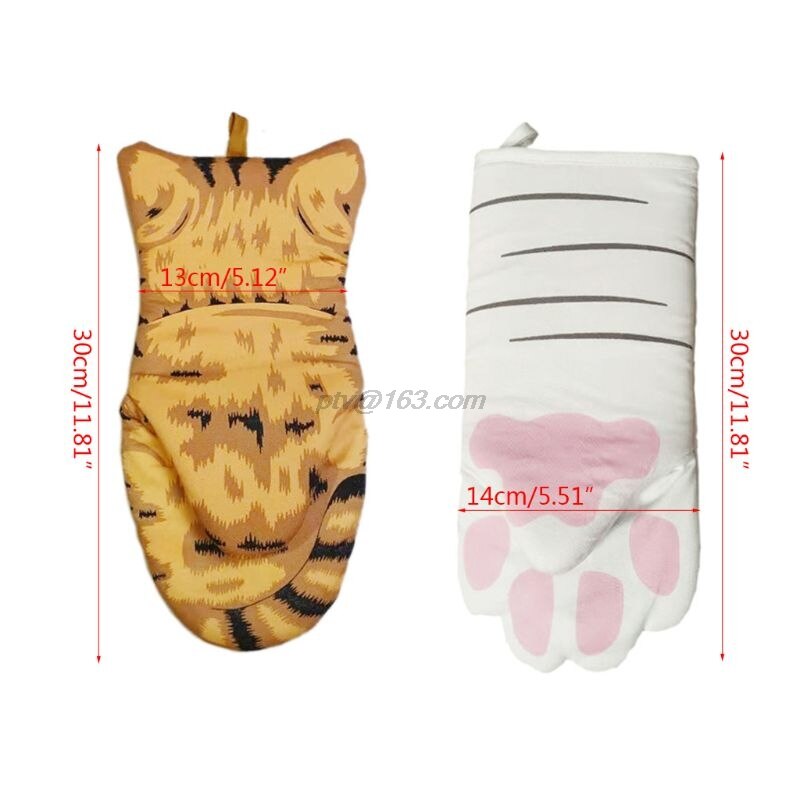 3D dessin animé chat pattes four mitaine longue coton cuisson isolation gants micro-ondes résistant à la chaleur anti-dérapant cuisine gants