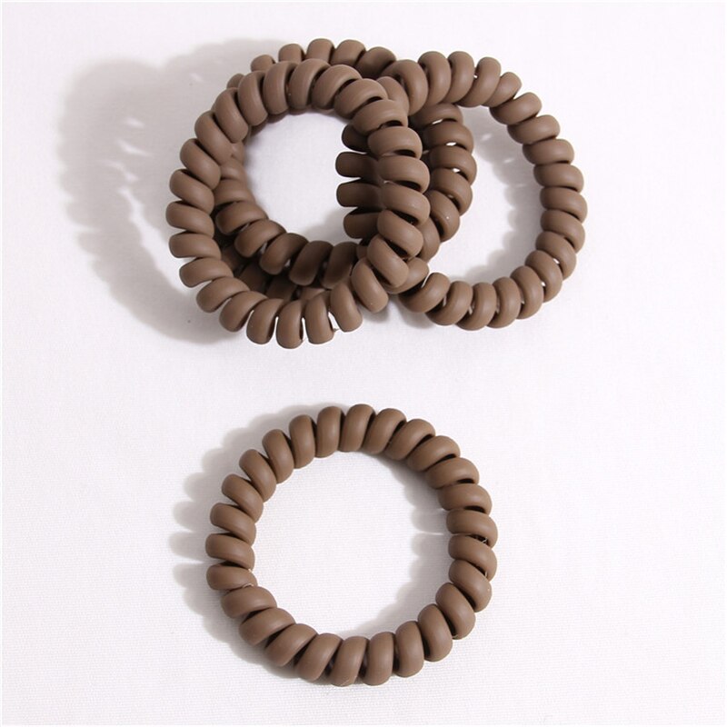 5/20PCS Frosted Colored Telephone Wire Elastic Hair Bands For Girls Headwear Ponytail Holder Rubber Bands Women Hair Accessories: Brown