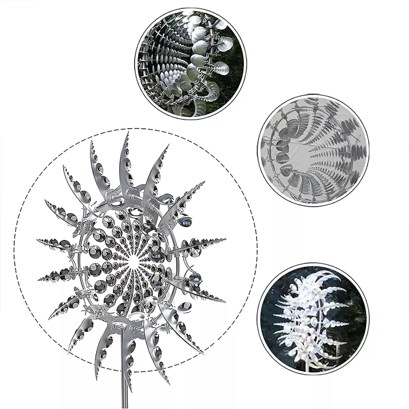 Unieke En Magische Metalen Windmolen 3D Wind Aangedreven Kinetische Sculptuur Gazon Metalen Wind Solar Spinners Erf En Tuin Decor