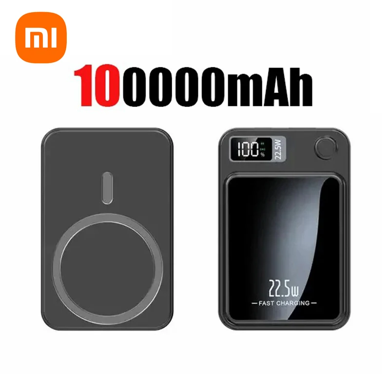 Xiaomi 200000 mah draadloze magnetische powerbank, supersnel opladende draagbare externe batterij, powerbank-adapter voor iphone en huawei: Donkerblauw