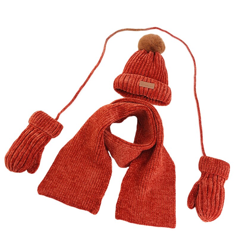 Gorro y bufanda para bebé de 1 a 5 años, traje de 3 piezas, invierno, cálido, Chenille, Slouchy, gorro y bufanda para niños y niñas, novedad