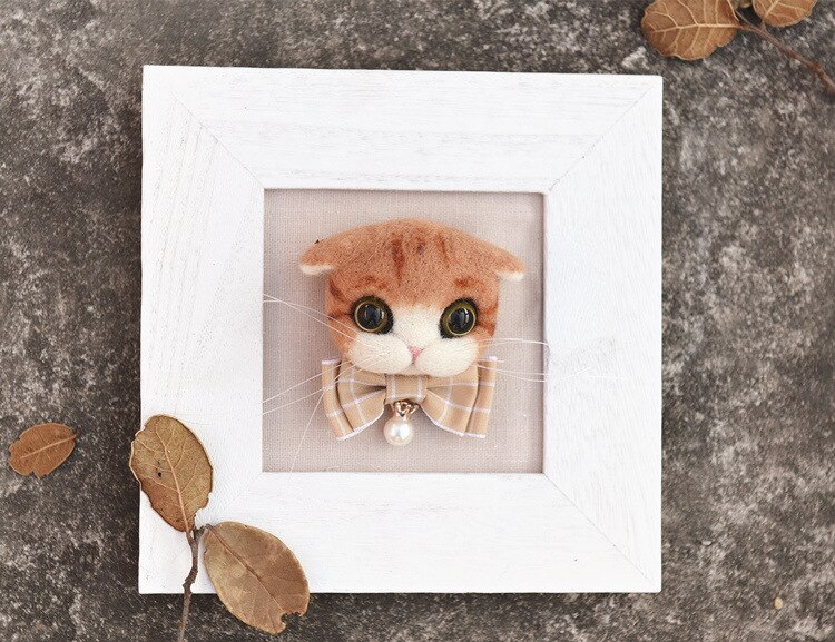 Broche en feutre Animal de poche pour femme, Kit de points d&#39;aiguille en laine de chat Siam, insignes de tête de chat, à faire soi-même: 4