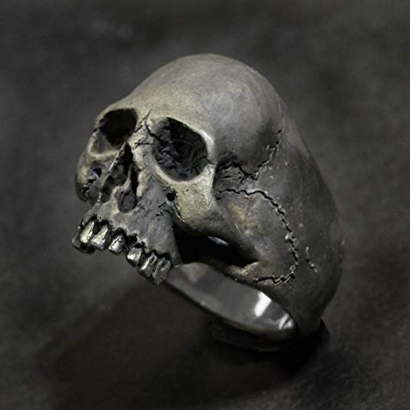 FDLK Neue Vintage Zink-legierung Schädel Silber Farbe Ring Mens Schädel Biker Rock Roll Gothic Punk Schmuck Ring