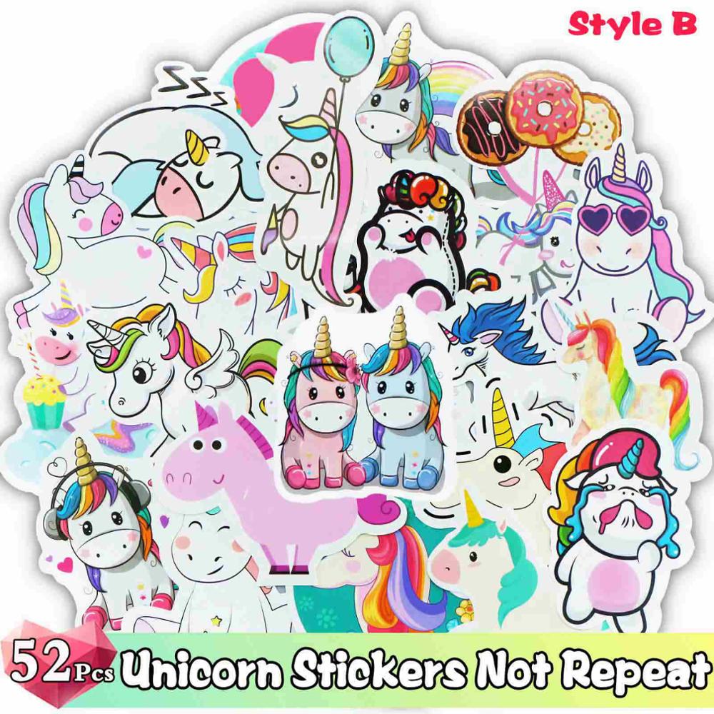 52/50 Pcs/Lot Color Stickers Graffiti Cartoon Animal Super Hero Sticker for Water Bottle Luggage Notebook Skateboard Kids Toy: Unicorn Style B