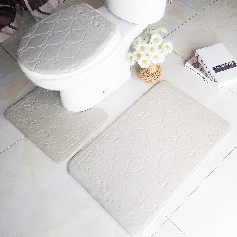 Zeegle Embossed Toilet Bath Mats Set Memory Foam Bath Mat Carpets Absorbent Non-Slip Floor Rugs Toilet Rugs Lid Cover: carved