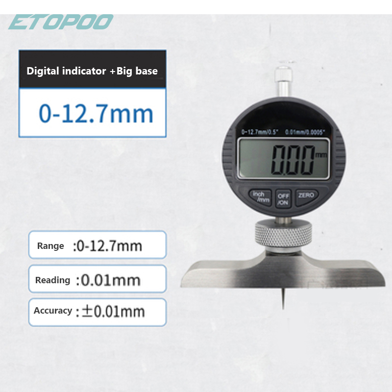 0-12.7Mm 25.4Mm Digitale Wijzerplaat Diepte Gage Met Harden Lichtmetalen Meetkop Dial Meters Diepte Indicator Meten instrument: 12.7mm W base