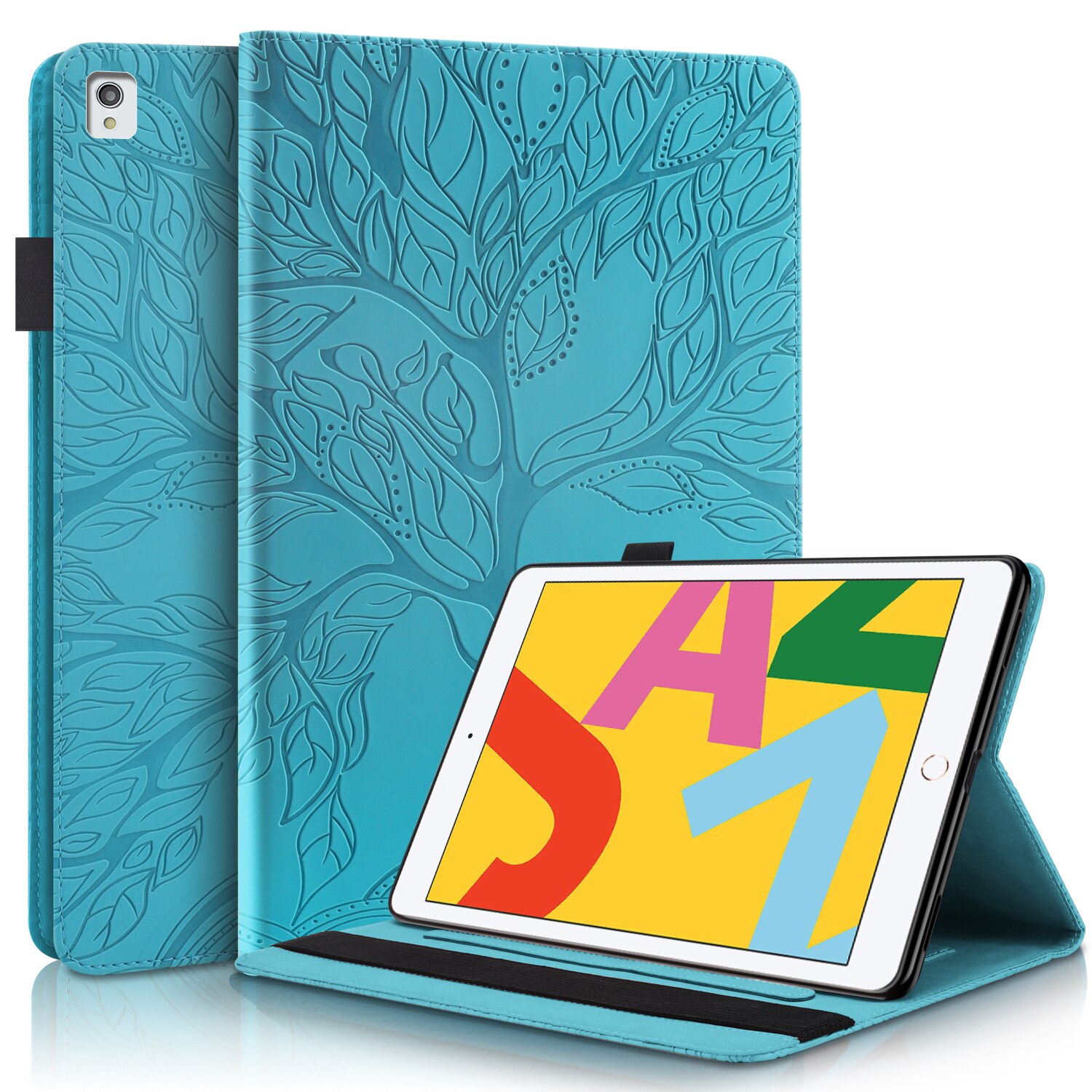 Tablet Case for iPad 8th 7th Gen 10.2" - Embossed Leather Folio Cover - Shockproof & Anti-Dust