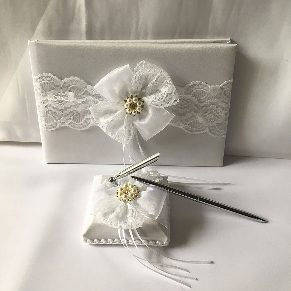 1 set gästbok penna stativ ring kudde blomma korg bröllopsfest bärbar dekoration hogard