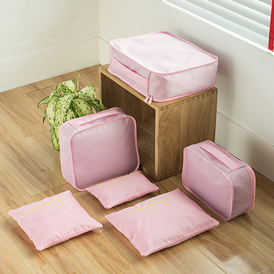 18 6 stks/set Vrouwen Bagage Reistas Dubbele Rits Waterdichte Polyester Organizer Verpakking Bag Cube Tassen: pink