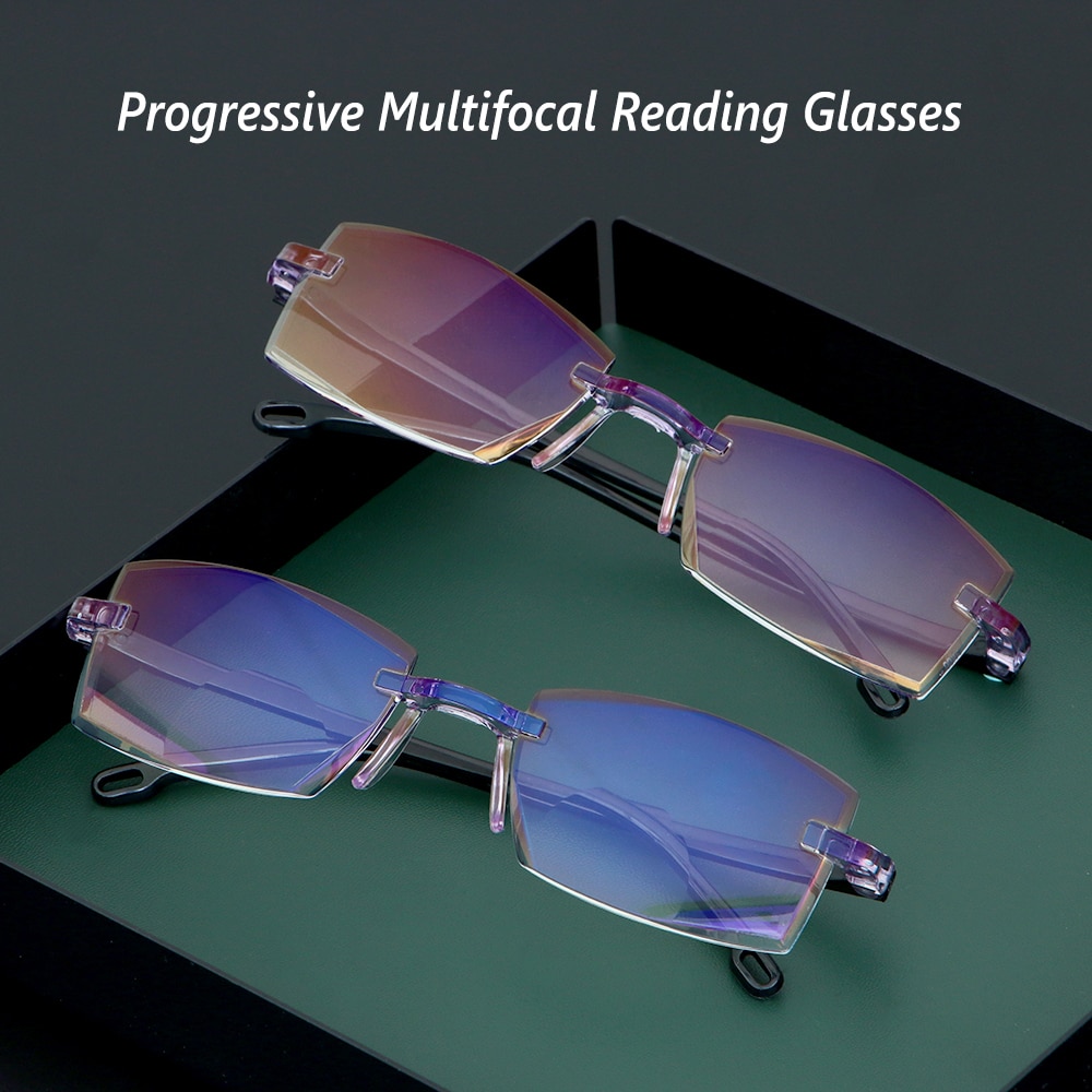 Ultralight Rimless Reading Glasses Progressive Presbyopia Eyeglasses Blue Light Blocking Glasses for Men Women +1.0~+4.0