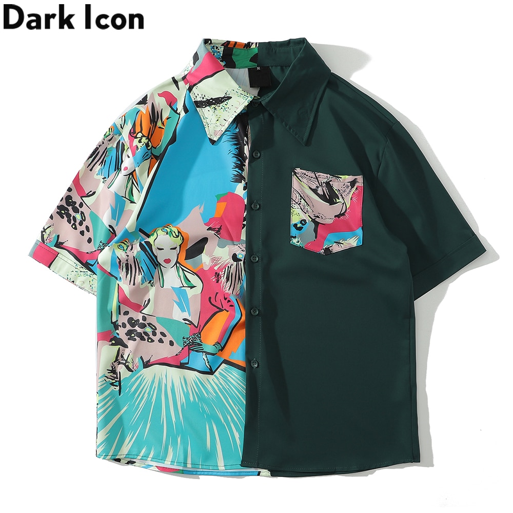 positur Udsæt uhøjtidelig Mørkt ikon patchwork hawaiisk skjorte mænd turn-down krave herretrøjer  sommer mand tøj – Grandado