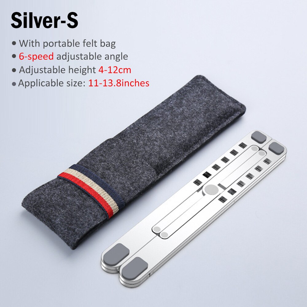 Soporte portátil ajustable de aluminio para ordenador portátil, soporte de escritorio para ordenador portátil, soporte para MacBook de hasta 15,6 pulgadas: Silver S