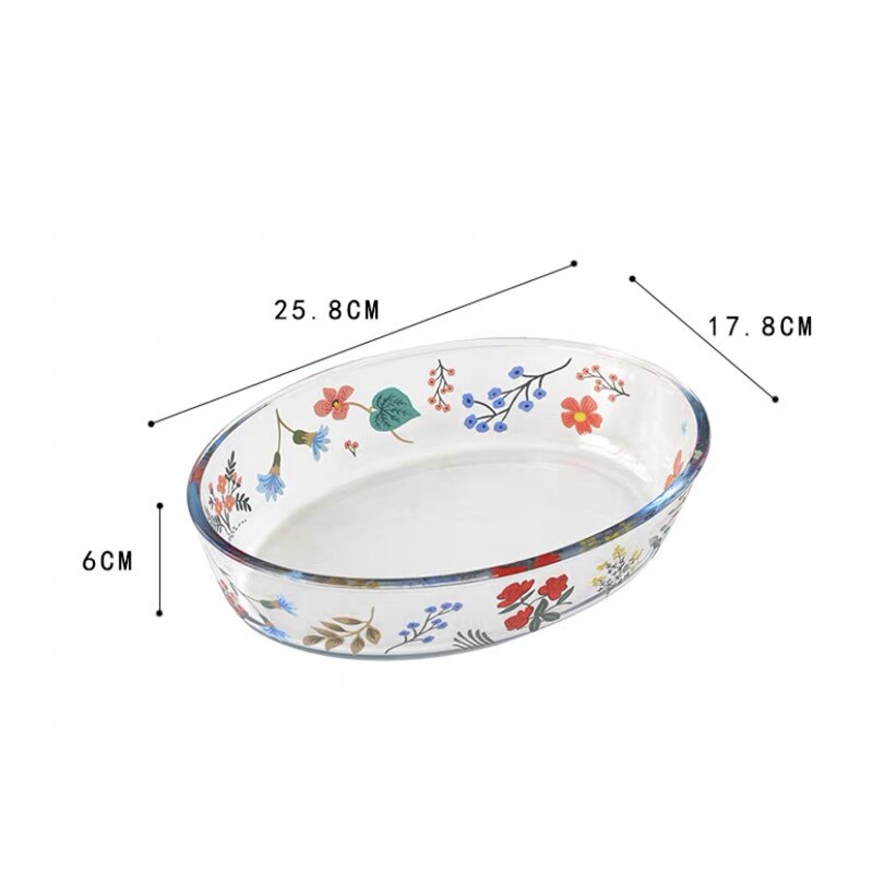 Assiette de cuisson en verre résistant à la chaleur, assiette à dîner ménagère, transparente, salade florale, bol à légumes, four, plat à Dessert, vaisselle: A