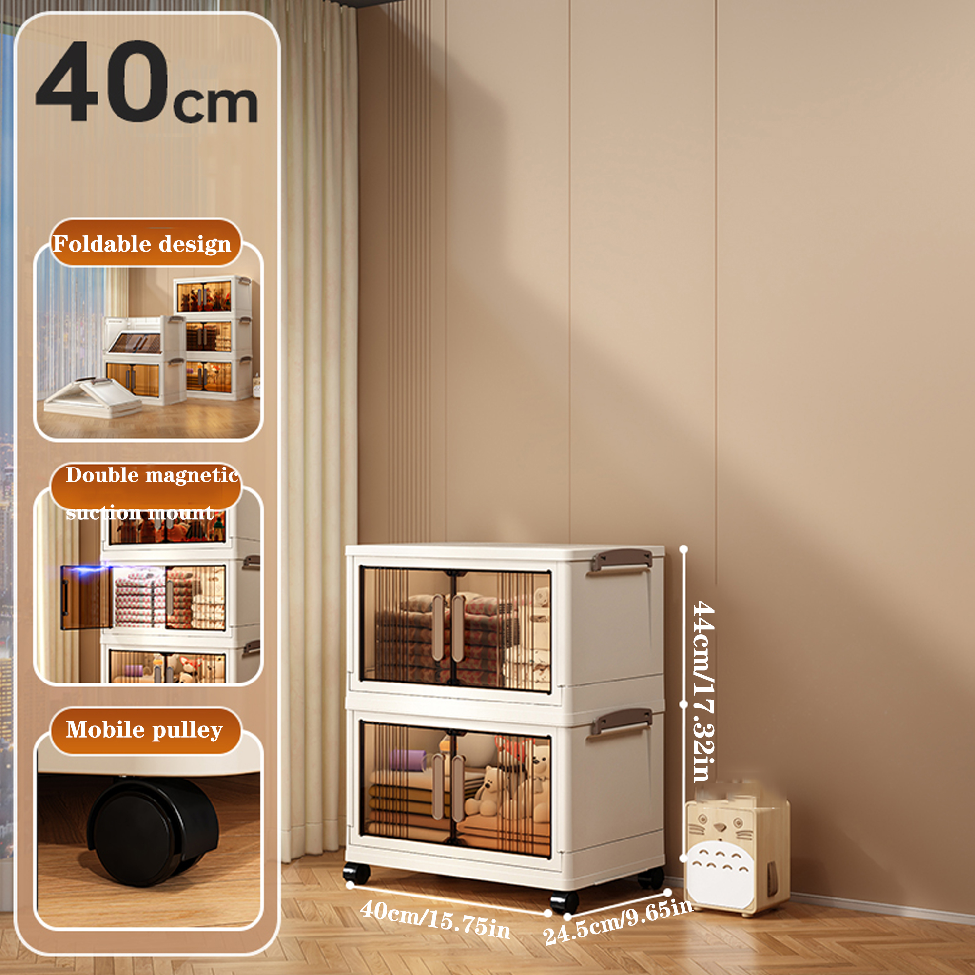 2 lagen/3 lagen/4 lagen/5 lagen 40 cm opvouwbare opbergkast multifunctionele kunststof installatievrije opbergkast met deur extra dikke snacks kleding speelgoed keuken woonkamer opbergkast: Black