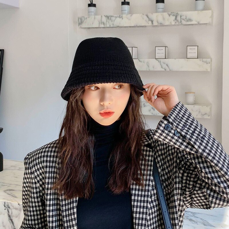 Chapéu de lã de inverno chapéu de balde panamá feminino bob hip hop boné gorros cor sólida unissex algodão boné homem balde de pesca chapéu liso
