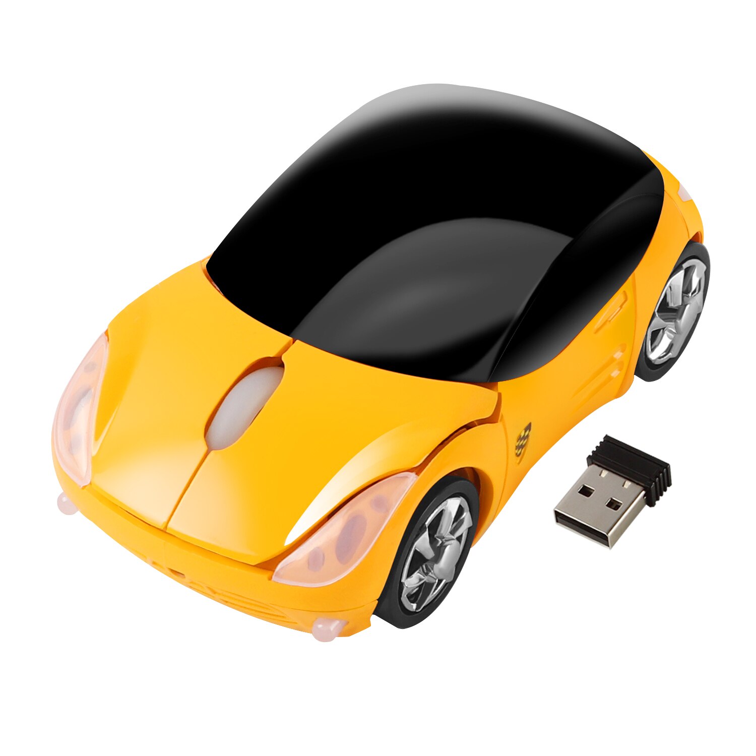 2.4G Draadloze Muis Mini Leuke 3D Computer Auto Maus 1600 Dpi Optische Usb Kid Kleine Muizen Met Muis pad Voor Laptop Pc: Only Yellow Mouse