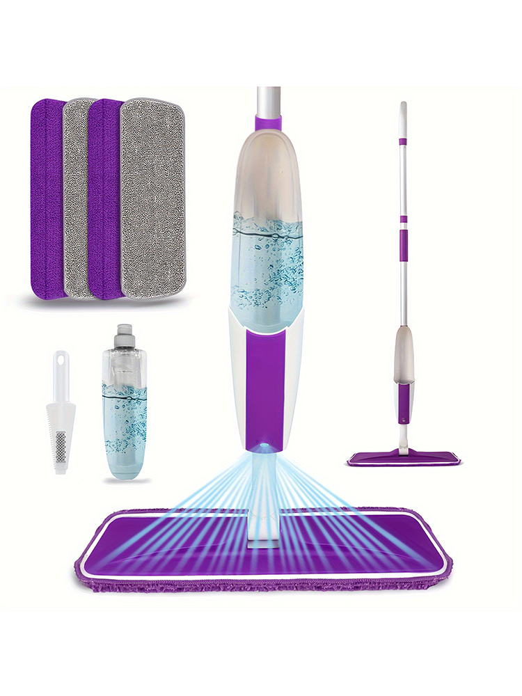 Dweilen voor vloerreiniging Natte spraymop met fles en 1/4 wasbare microvezelpads Thuis of commercieel gebruik Droge natte platte dweil voor H: Paars