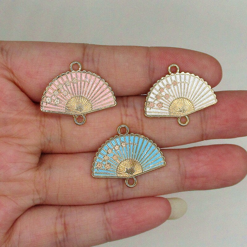 10 Stks/set Vintage Kleine Charm Enamel Fan Hanger Ketting Fit Diy Armband Sieraden Maken Decoratie Mode Accessoires