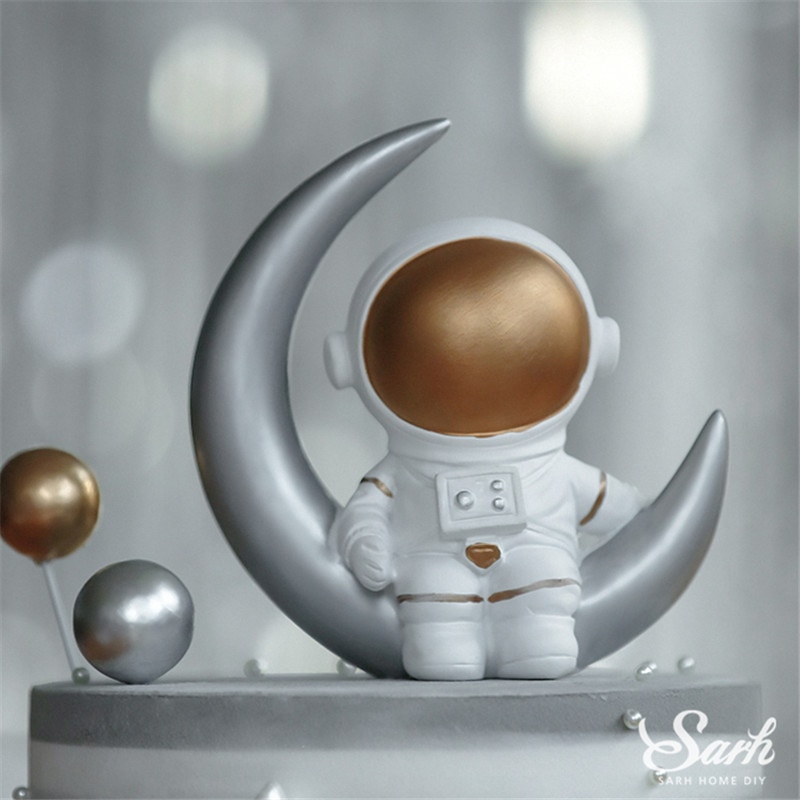 Moon Spaceship Astronaut Decorations Rocket Oh Baby Baking Happy Birthday Cake Topper Wedding Baby Shower Boy Girl Love