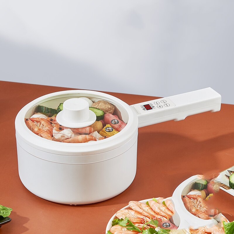 220V Electric Multi Cooker Household Mini Cooking Pot Noodles Soup Stew Steam Fry Skillet School Office Pot Non-Stick Liner