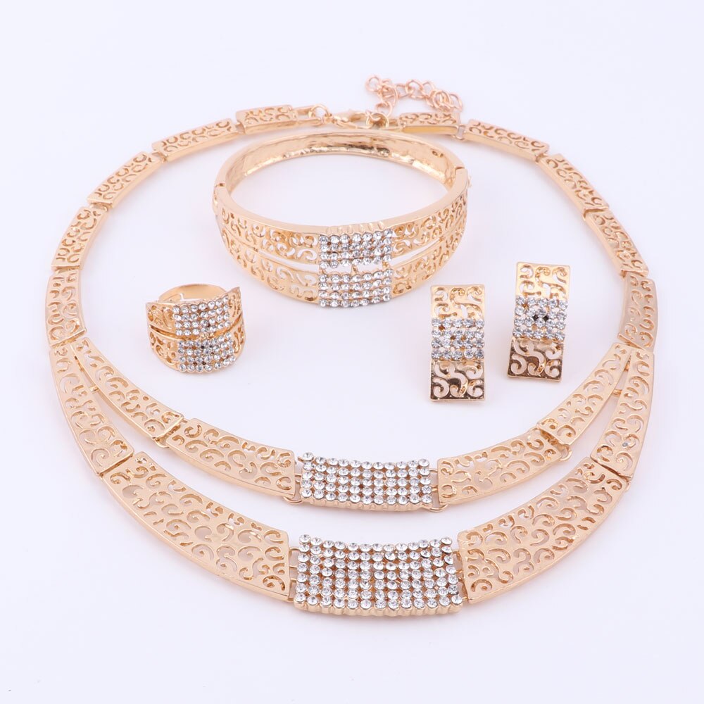 Sieraden Sets Bruiloft Accessoires Afrikaanse Sieraden Sets Goud Kleur Strass Ketting Oorbellen Set Bruids Sieraden Set: White Gold