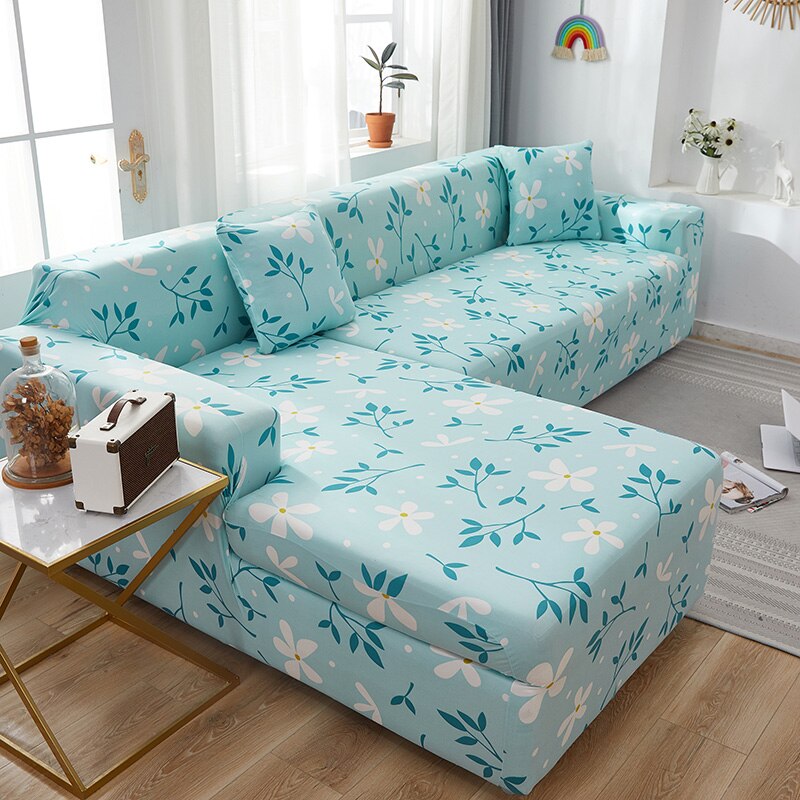 Stretch Slipcovers Sofa Blue Plant Sectional Elastic Sofa Cover for Living Room Couch Cover Decor Single/Two/Three/Four Seat: 1-seat 90-140cm
