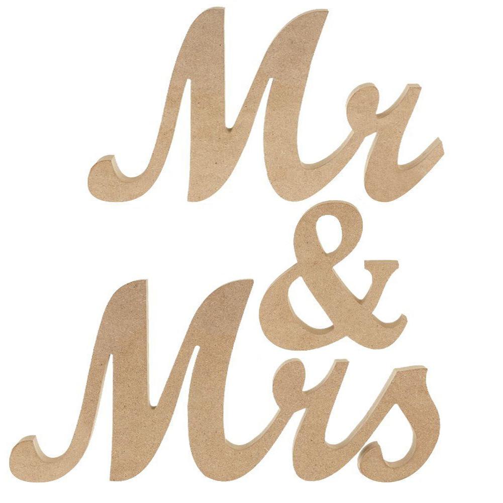 3 stk / sæt glitter vintage stil mr & fru træ bogstaver rustikke bryllupsskilte til bryllupsbord foto rekvisitter bryllup dekorationer: Default Title