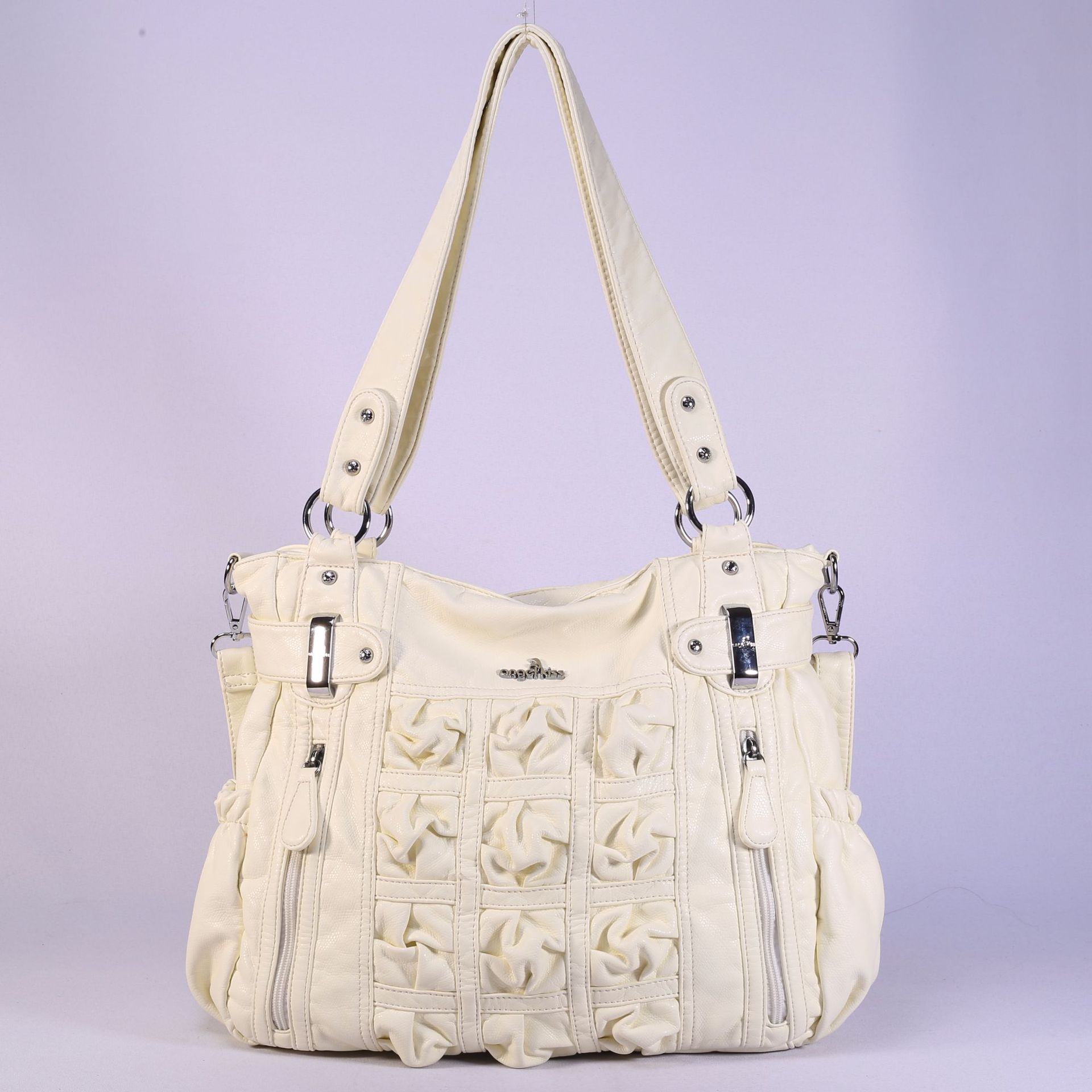 Angel Barcelo femmes sacs à main PU sac à bandoulière plissé sac à bandoulière doux dames cartables grande capacité portefeuille: Vanilla