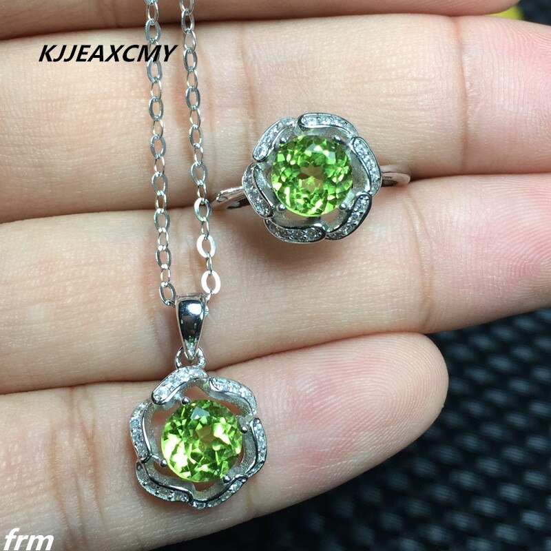KJJEAXCMY gioielli Peridoto Naturale delle Donne Del Pendente + impostato di Anelli in Argento sterlina intarsio