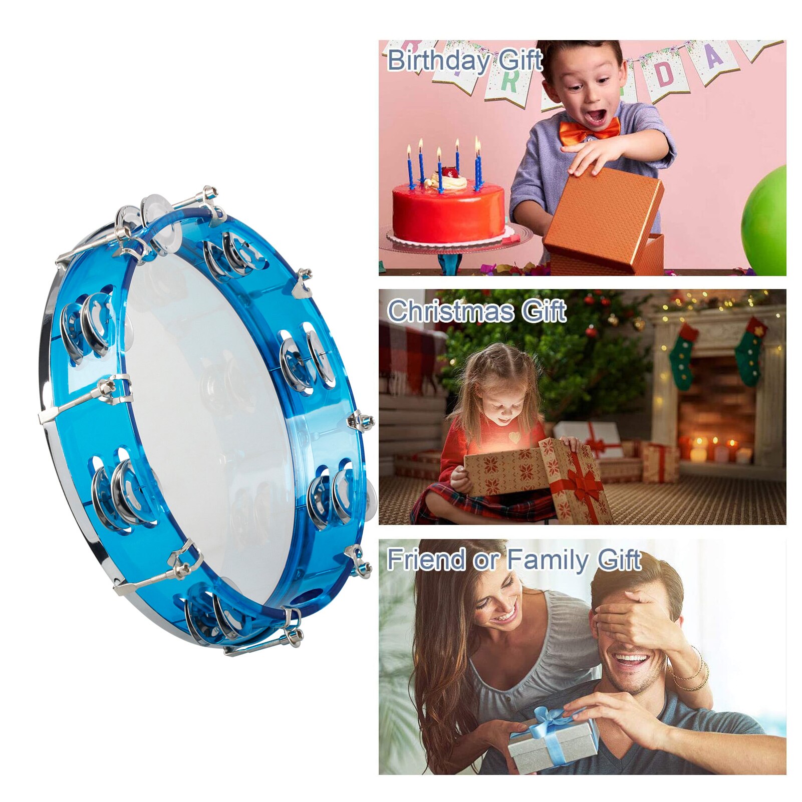 Pandereta de mano de doble fila tambor de pandereta Set10 pulgadas instrumento de percusión juguete educativo Musical