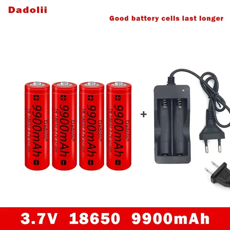 18650 batterie batterie Rechargeable 3.7V 18650 9900mAh capacité Li-ion batterie Rechargeable pour lampe de poche torche batterie + chargeur: Argent