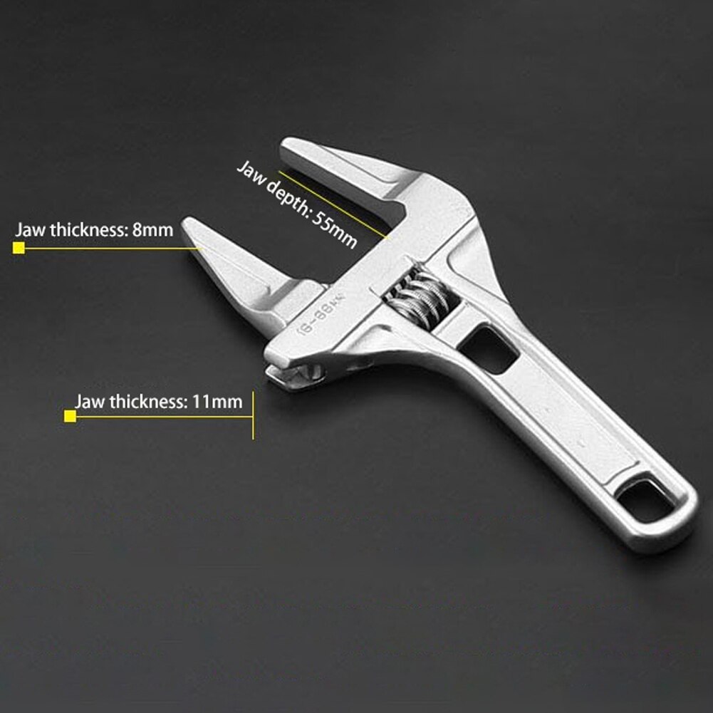 Adjustable 6-68mm Mini Spanner Short Shank Large Openings Spanner Head Depth 55mm Aluminium Alloy Bathroom Multifunction Wrench