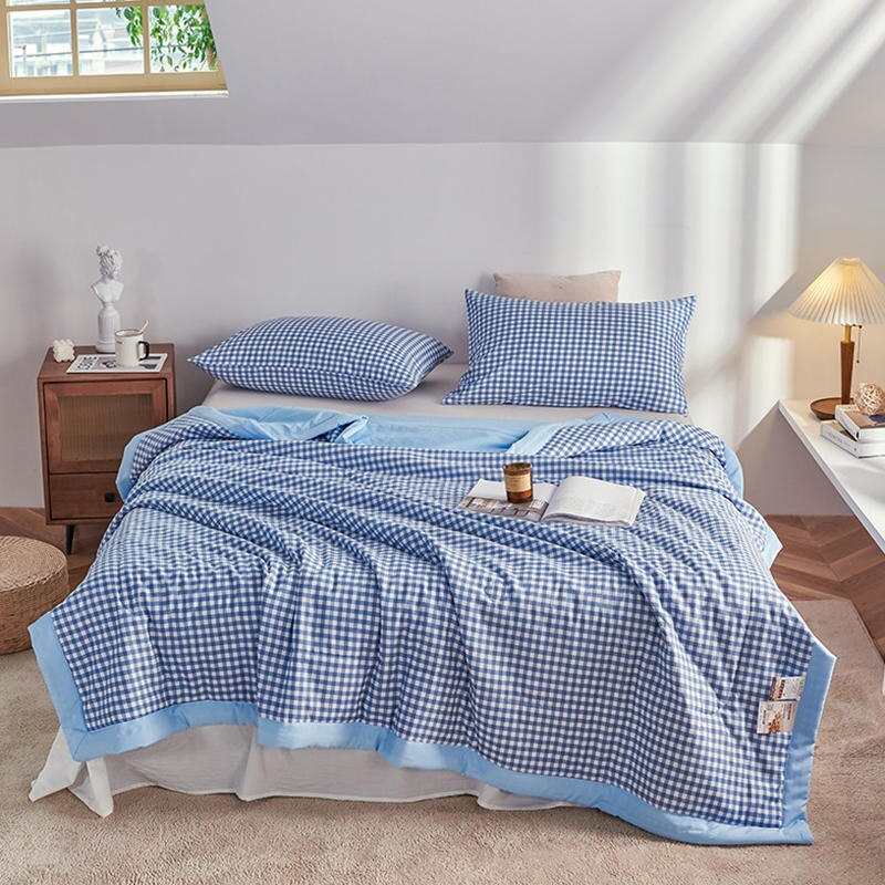 Couverture de couette de luxe en coton délavé, motif grille japonais, douce, pour la climatisation, pour la chambre d'été: 220x240cm 1pc quilt / 04