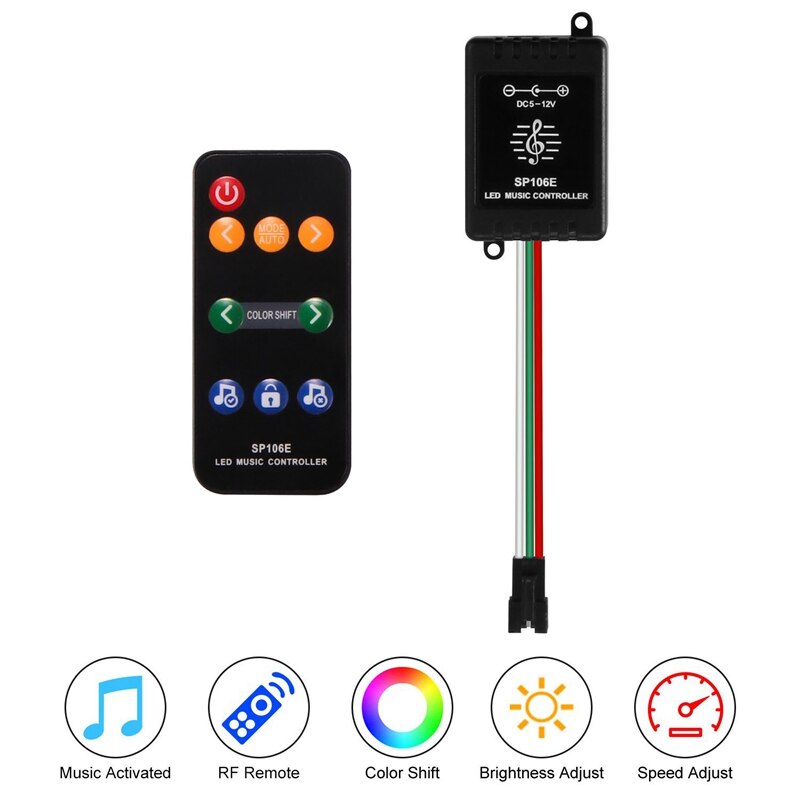 SP106E 9Key LED Music Controller DC5V-12V WS2811 /WS2812B /SK6812 /1903 ic LED Tape Digital Colorful Pixel Music Controller: Default Title
