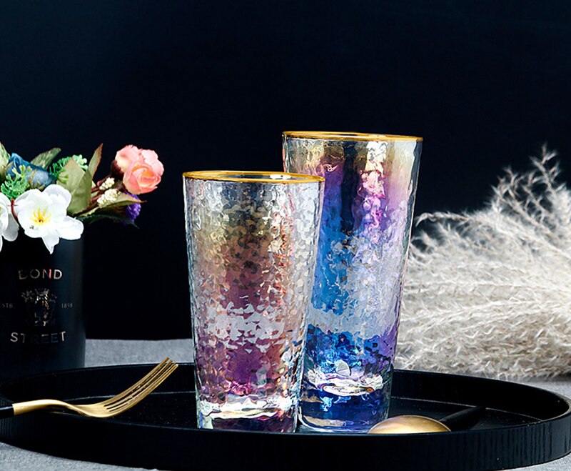 Set van  of 2-280ml/450ml veelkleurige waterglazen met gouden rand voor thuiskantoor, ochtendsap, drinkglazen, -92 glazen