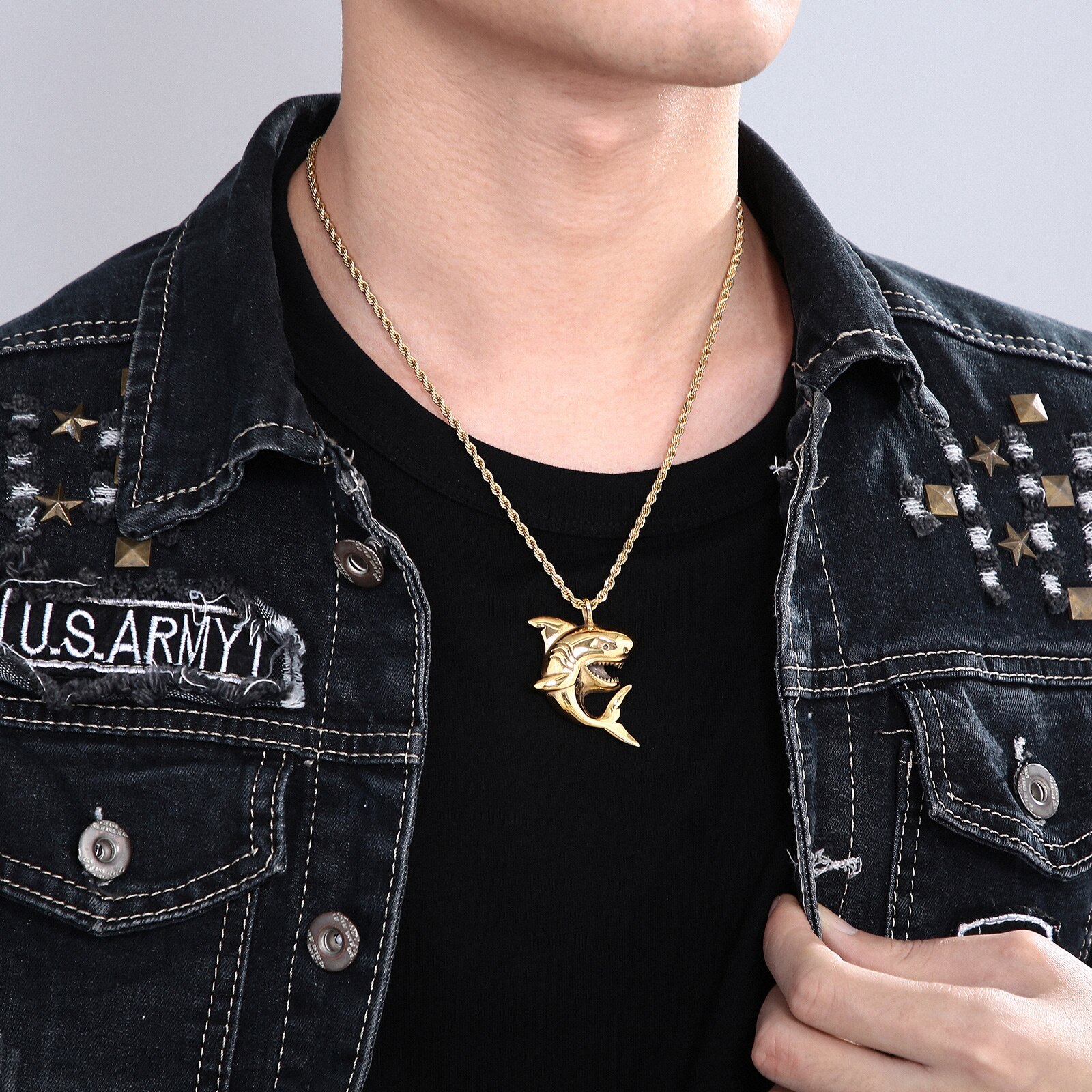 Tier Shark Form herren Anhänger Halskette für Männer Metall Gold-Überzogene Shark Halskette Anhänger Zubehör Partei Schmuck