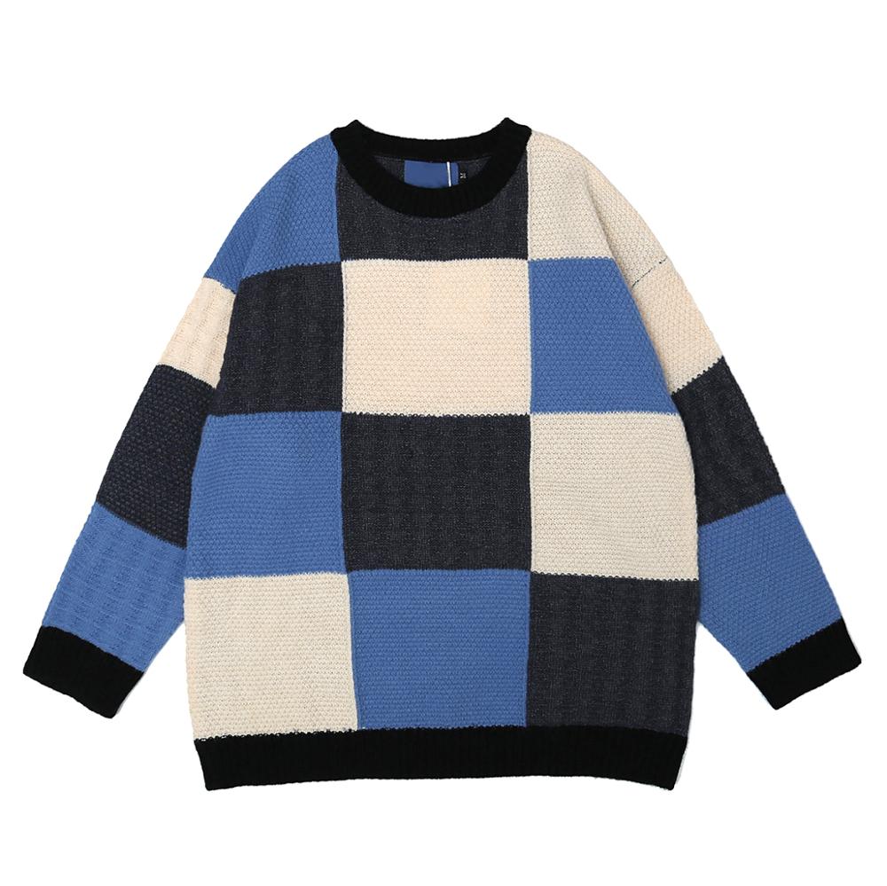Dark Icon Plaid Knitwear Sweater Men Women Round Neck Vintage Men's Sweaters Street Sweaters for Man: grey / XL