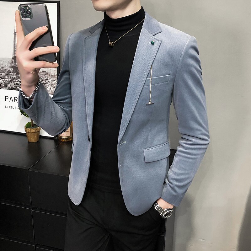 de de negocios chaquetas de los hombres de primavera y otoño de Color sólido botón Formal traje de trabajo diario Casual de chaqueta de ropa