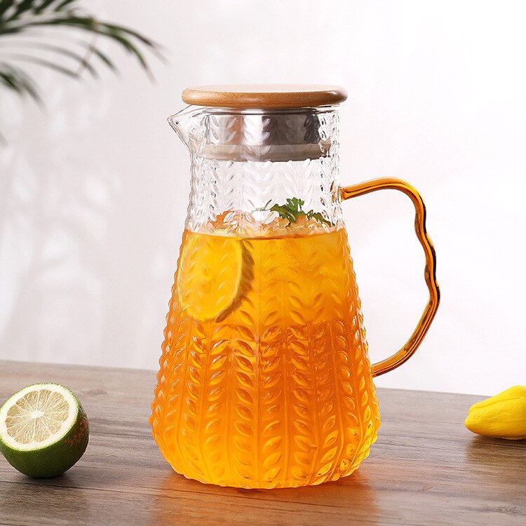Hvetemønster glassmugge med lokk varmebestandig borosilikatglass vannkoker 1500ml vannkoker kaldtvannskanne med filter: Default Title