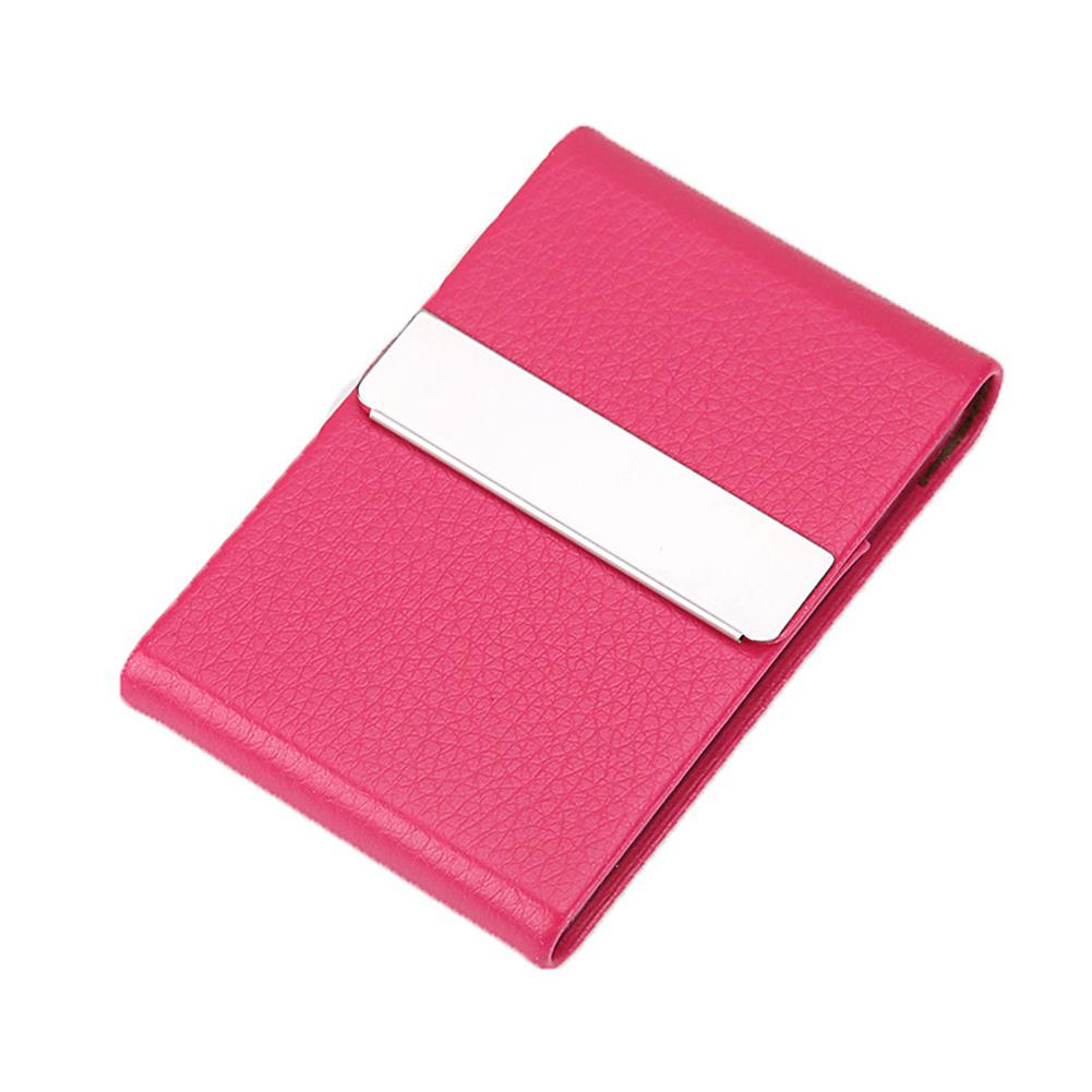 Portable Men Metal Leather Card Case Holder for Business ID Card Storage: Rose red