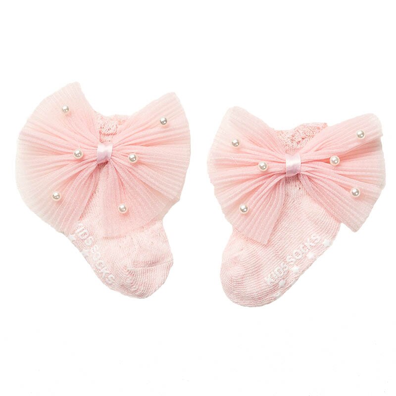 Summer Newborn Socks Bow Pompom Non-slip Baby Girl Socks Cute Lace Pearl Infant Ankle Born Socks recien nacido: style 3