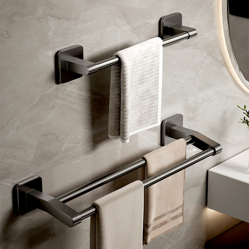 Badkamer Handdoekrek Zwarte Handdoekhouder Muurbevestiging Geen Boorbevestiging 40/50cm Keukenhanddoekstang Aluminium Dubbele Bar 2 Tier Rail