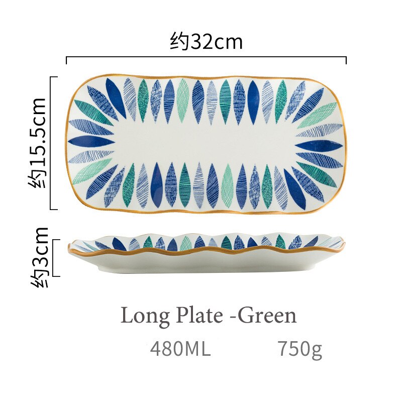 Japońska zastawa stołowa ceramiczna kreatywna ręcznie malowana miska na makaron naczynia ceramiczne płytkie talerze New Arrival miski: Long Plate Green