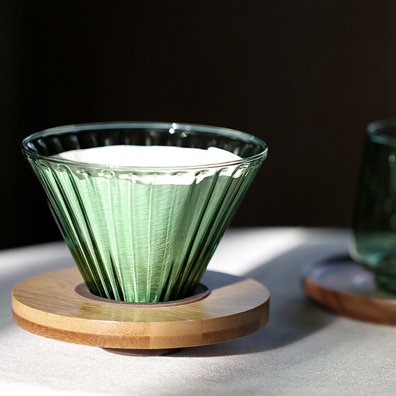 Glass Coffee Funnel Dripper Wooden V60 Brackets Glass Coffee Funnel Dripper Glass Coffee Filter Reusable Coffee Filters