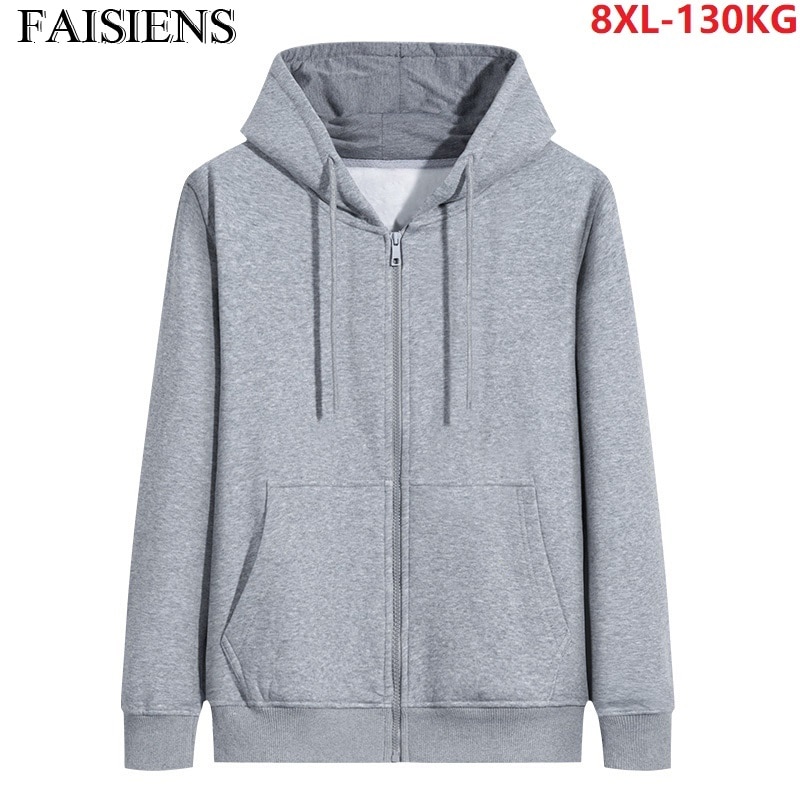 plus size autumn men fleece Hoodies Sweatshirts hooded zipper 6XL 7XL 8XL winter simple warm black 54 52 home sports Sweatshirts