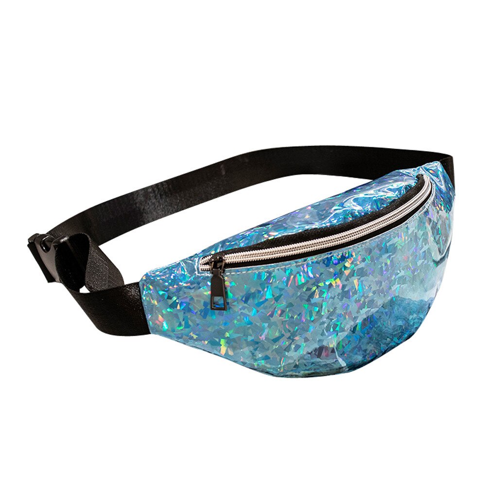 Holographic Waist Bags Female kids belt bag fanny pack waist bag luxury women pochete chest bags heuptas bum sac banane buidel: Blue