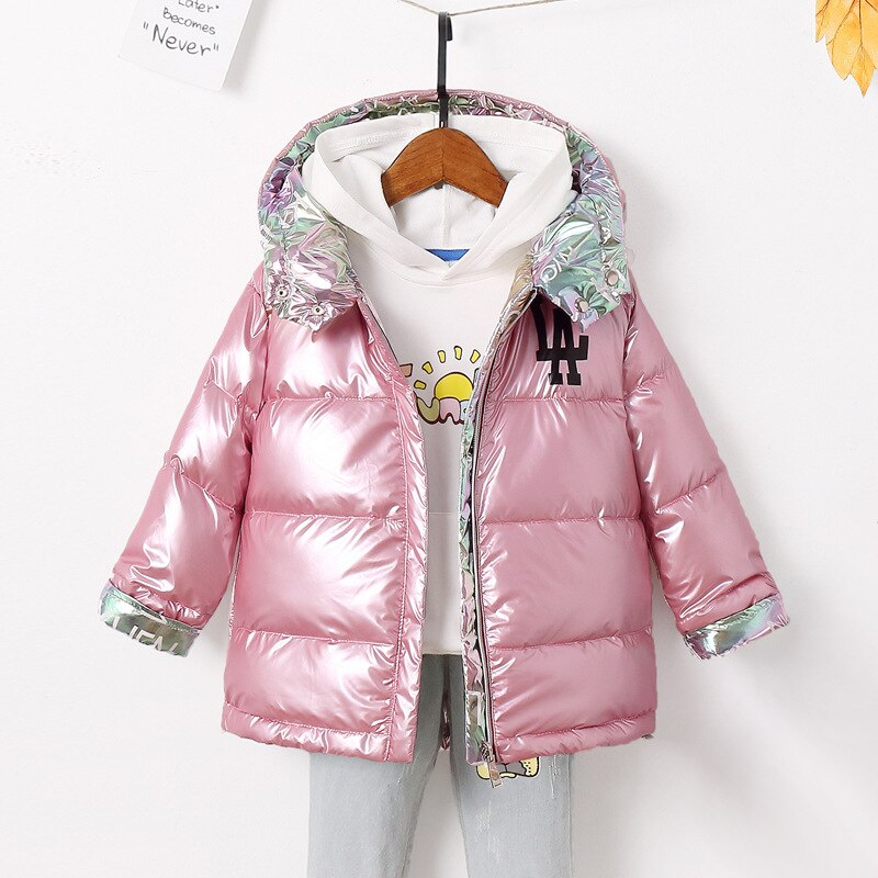 Kinderen Winter Jas Voor Meisjes Warm Hooded Eendendons Jassen Kinderen Jassen Voor Jongens Dubbelzijdig Kleurrijke kleding Parka: Pink / 4T